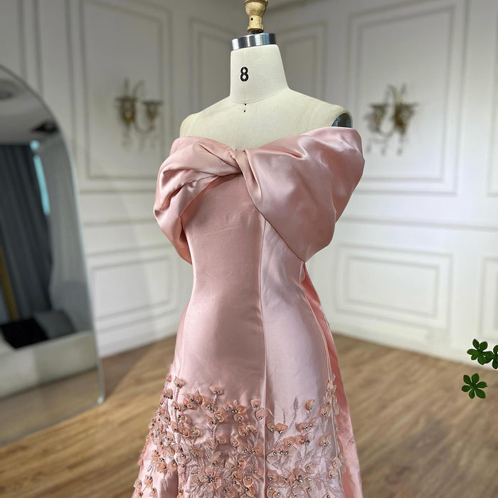 Luxury Peach Satin Mermaid Evening Dress with Appliques LA72483 - SERENE  HILL