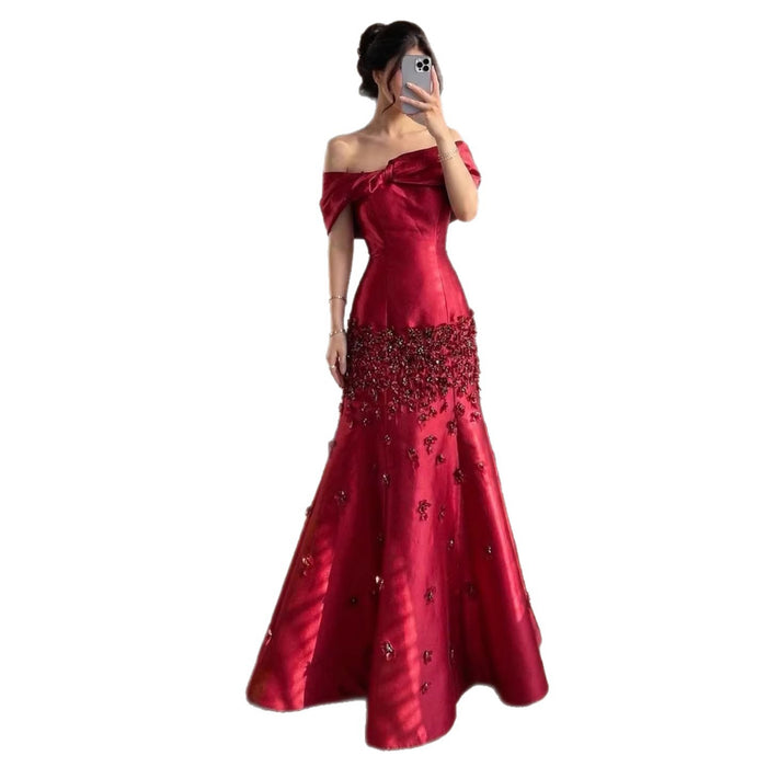 Luxury Peach Satin Mermaid Evening Dress with Appliques LA72483 - SERENE  HILL