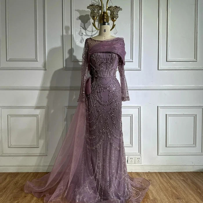 Luxury Pink Beaded Mermaid Evening Dress with Overskirt LA72348A - SERENE HILL