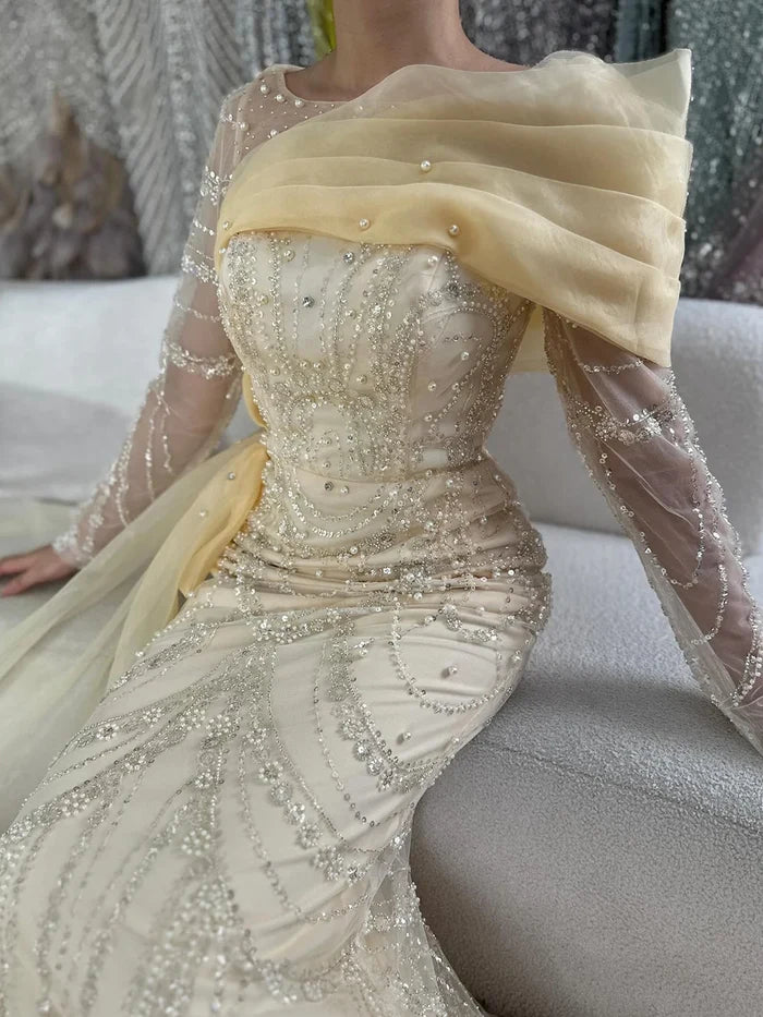 Luxury Pink Beaded Mermaid Evening Dress with Overskirt LA72348A - SERENE HILL