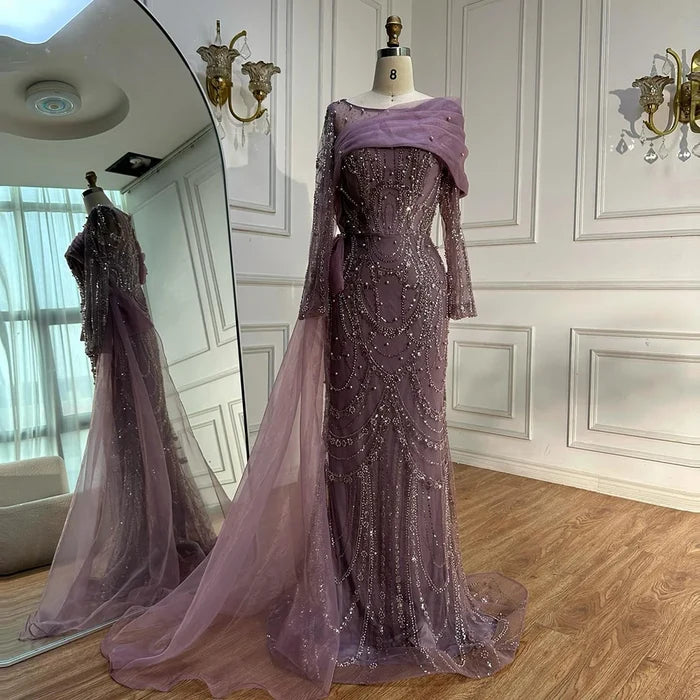 Luxury Pink Beaded Mermaid Evening Dress with Overskirt LA72348A - SERENE HILL