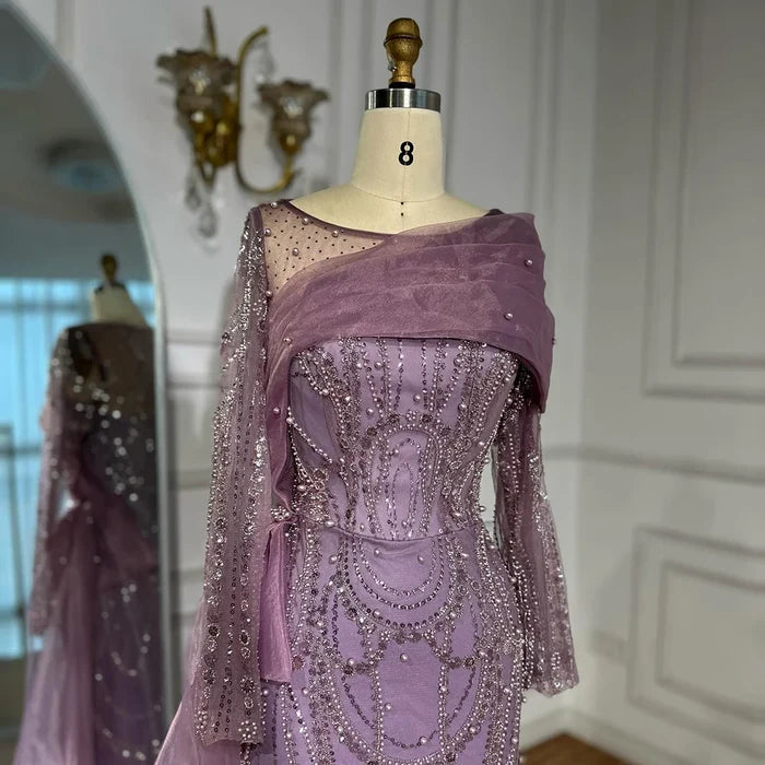 Luxury Pink Beaded Mermaid Evening Dress with Overskirt LA72348A - SERENE HILL