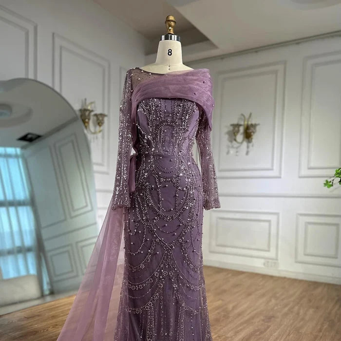 Luxury Pink Beaded Mermaid Evening Dress with Overskirt LA72348A - SERENE HILL