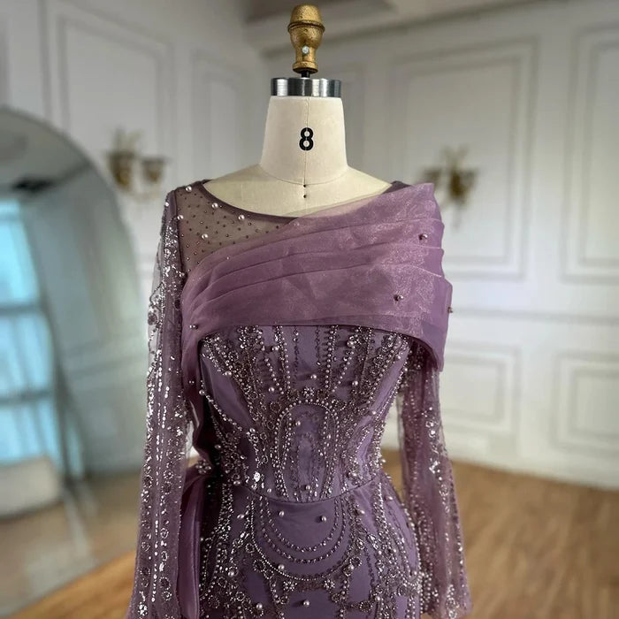 Luxury Pink Beaded Mermaid Evening Dress with Overskirt LA72348A - SERENE HILL