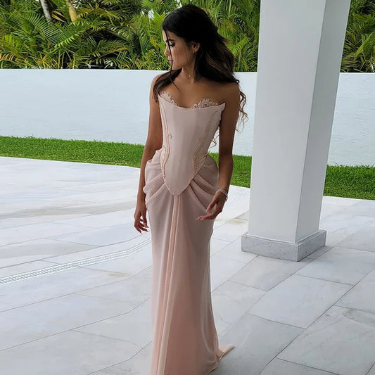 Luxury Pink Handmade Chiffon Mermaid Evening Gown LA72946 - SERENE HILL