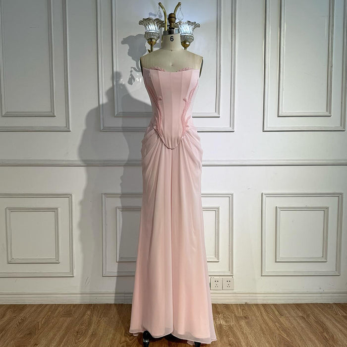 Luxury Pink Handmade Chiffon Mermaid Evening Gown LA72946
