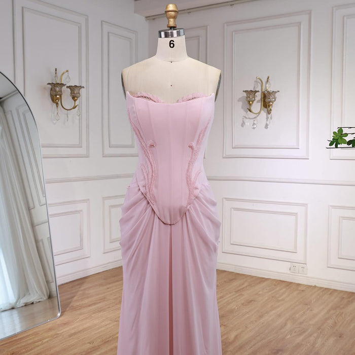 Luxury Pink Handmade Chiffon Mermaid Evening Gown LA72946