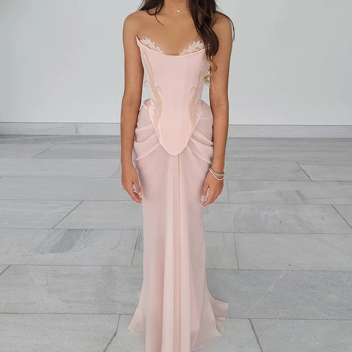 Luxury Pink Handmade Chiffon Mermaid Evening Gown LA72946 - SERENE HILL