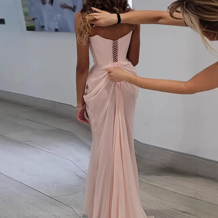 Luxury Pink Handmade Chiffon Mermaid Evening Gown LA72946 - SERENE HILL