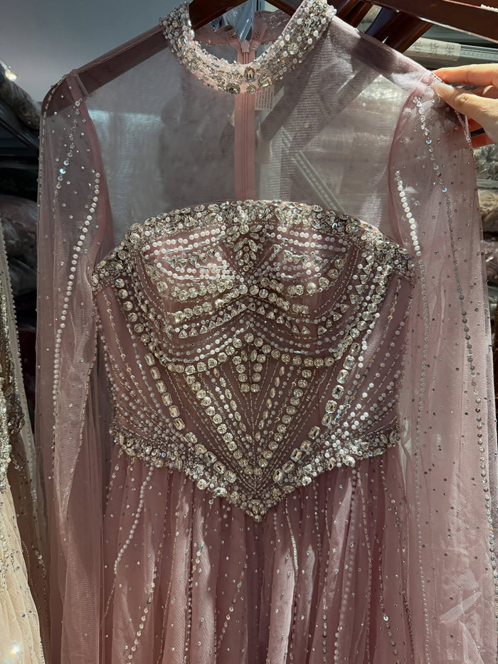 Luxury Pink High Neck Crystal Beaded A Line Evening Dress LA73885 SERENE HILL