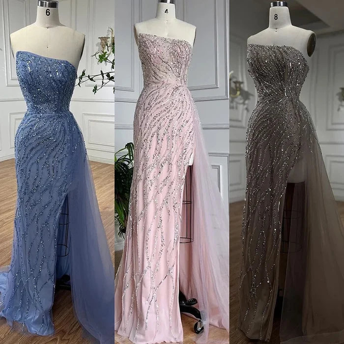 Luxury Pink Mermaid Beaded Off-Shoulder Evening Dress LA71795 - SERENE HILL