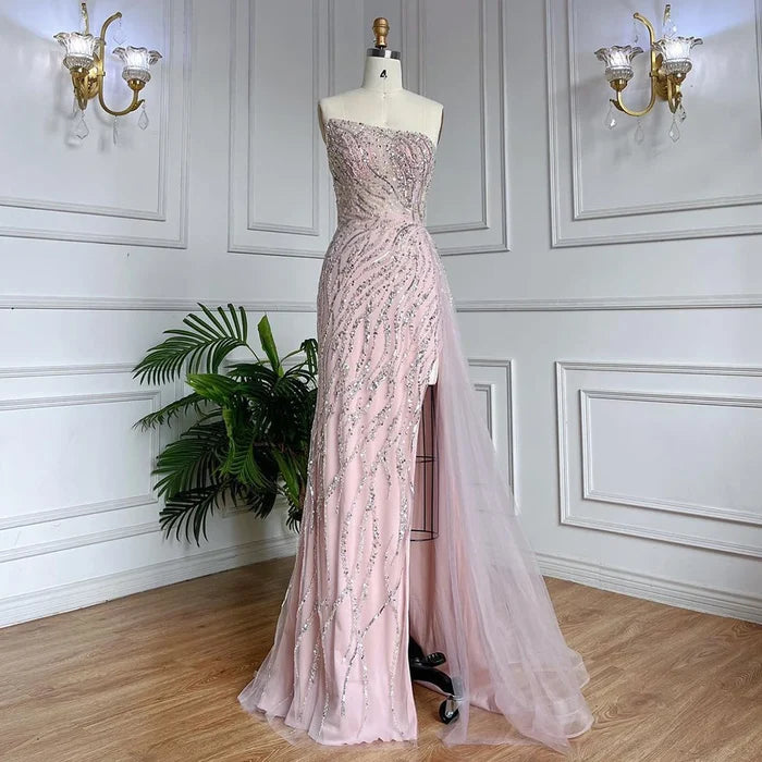 Luxury Pink Mermaid Beaded Off-Shoulder Evening Dress LA71795 - SERENE HILL