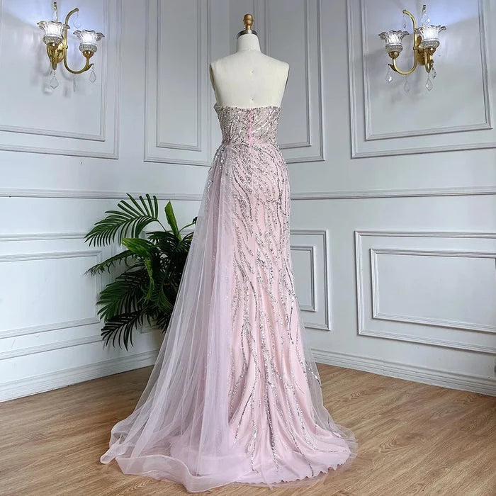 Luxury Pink Mermaid Beaded Off-Shoulder Evening Dress LA71795 - SERENE HILL