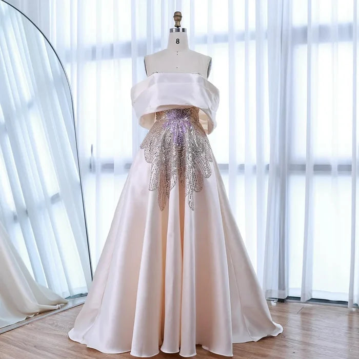 Luxury Pink Satin A-Line Beaded Evening Dress LA72195A - SERENE HILL