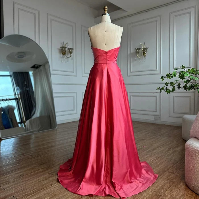 Luxury Pink Satin A-Line Beaded Evening Dress LA72195A - SERENE HILL