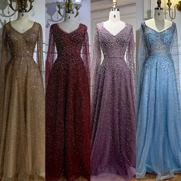 Luxury Purple A-Line Evening Dress with Cape Sleeves Plus Size LA72147A - SERENE  HILL