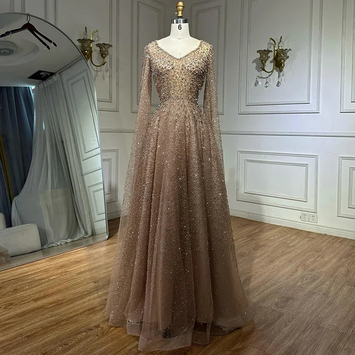 Luxury Purple A-Line Evening Dress with Cape Sleeves Plus Size LA72147A - SERENE HILL