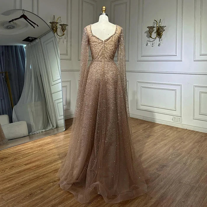 Luxury Purple A-Line Evening Dress with Cape Sleeves Plus Size LA72147A - SERENE HILL