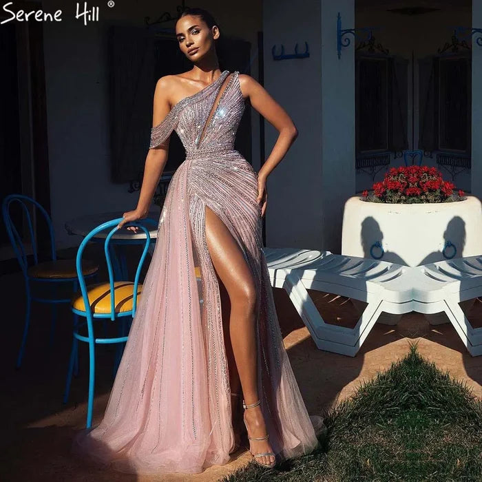 Luxury Rose Pink One Shoulder Mermaid Evening Dresses LA71371 - SERENE HILL