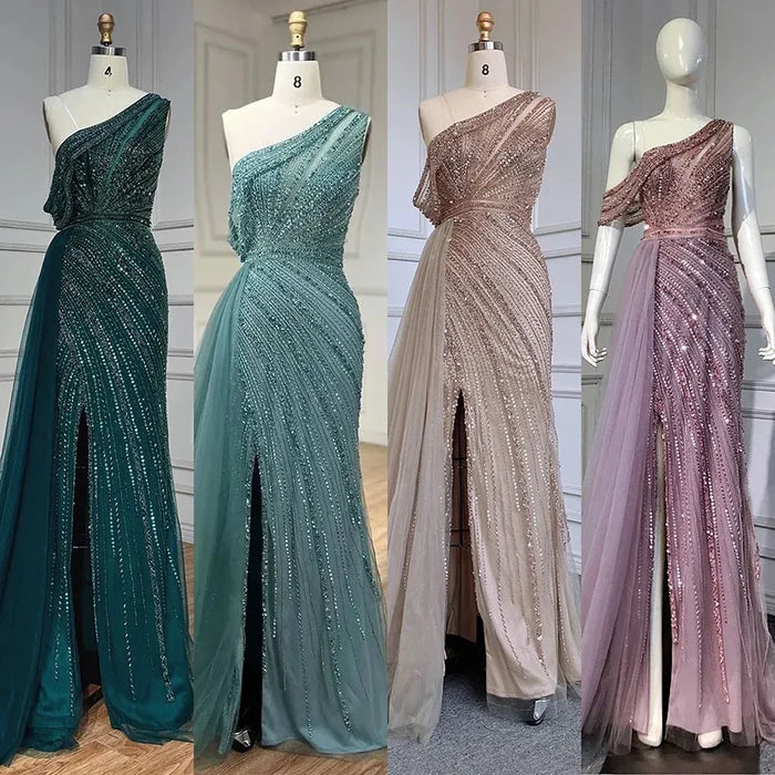 Luxury Rose Pink One Shoulder Mermaid Evening Dresses LA71371 - SERENE HILL