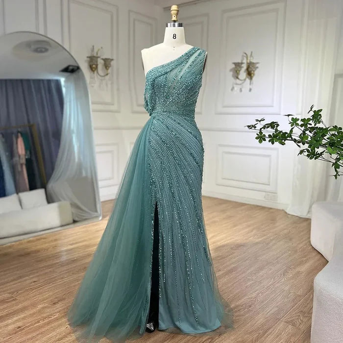 Luxury Rose Pink One Shoulder Mermaid Evening Dresses LA71371 - SERENE HILL