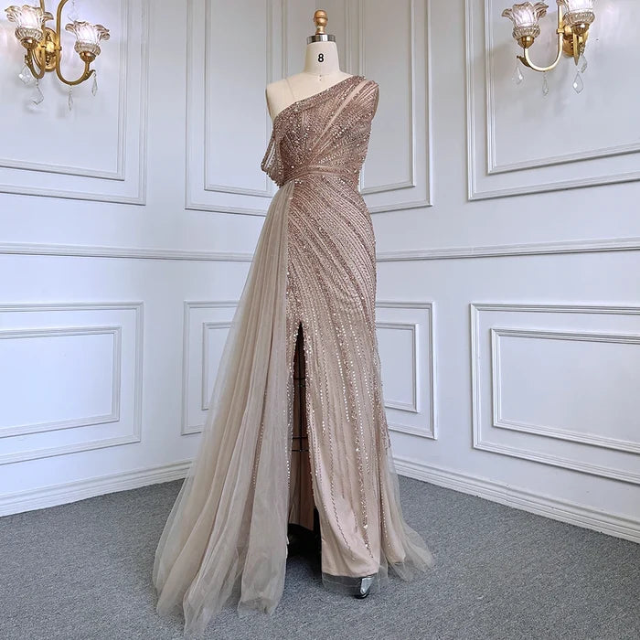 Luxury Rose Pink One Shoulder Mermaid Evening Dresses LA71371 - SERENE HILL
