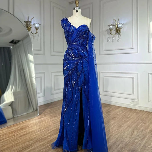 Luxury Royal Blue One Shoulder Mermaid Evening Dress LA72869 - SERENE HILL