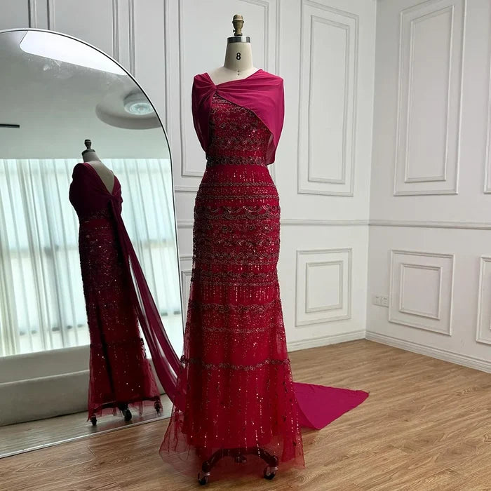 Luxury Sage Green Beaded Evening Dress with Cape LA72126B - SERENE HILL