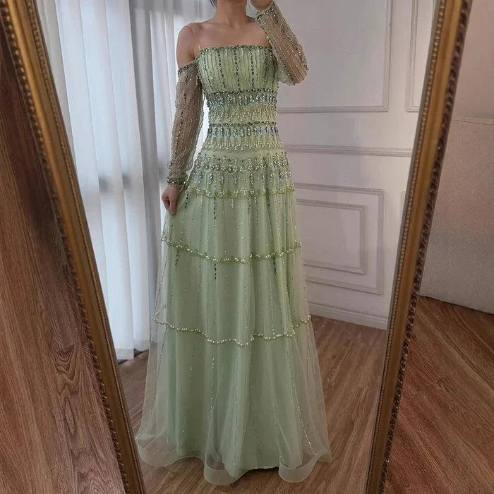 Luxury Sage Green Beaded Mermaid Evening Dress LA72350 - SERENE HILL