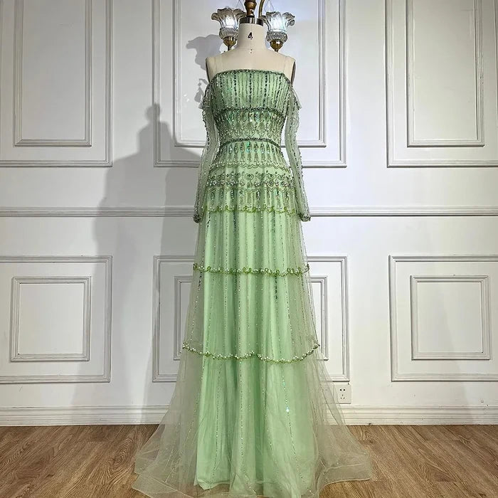 Luxury Sage Green Beaded Mermaid Evening Dress LA72350 - SERENE HILL