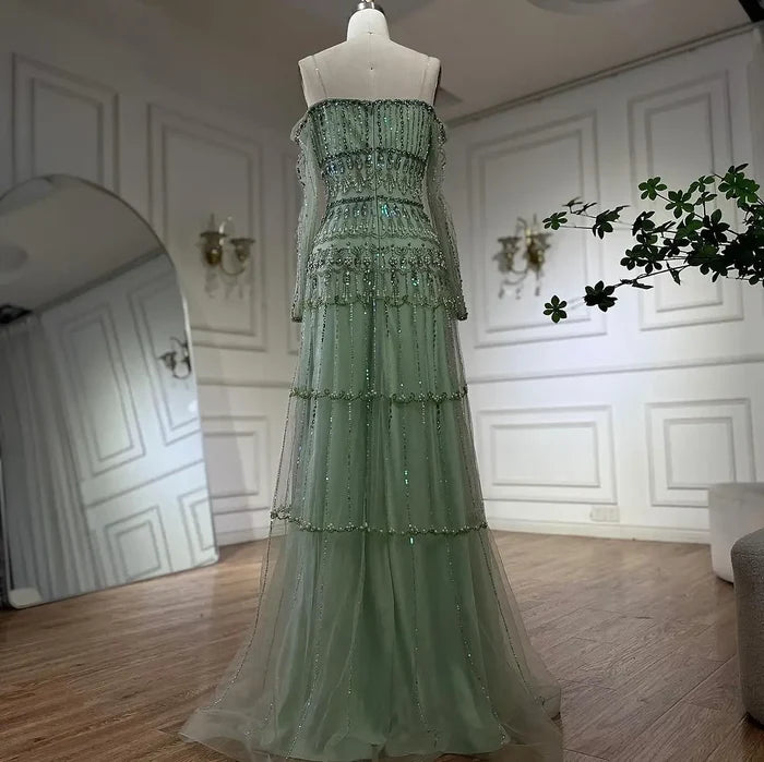 Luxury Sage Green Beaded Mermaid Evening Dress LA72350 - SERENE HILL