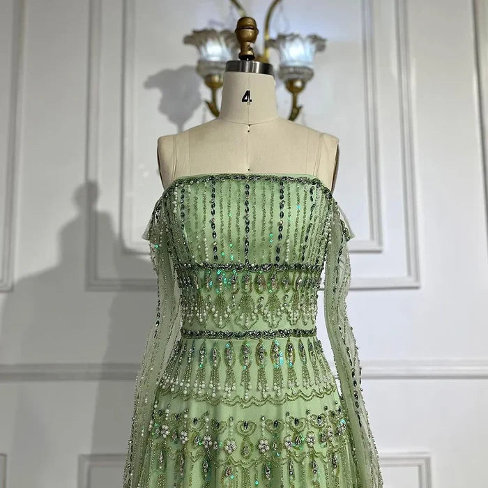 Luxury Sage Green Beaded Mermaid Evening Dress LA72350 - SERENE HILL
