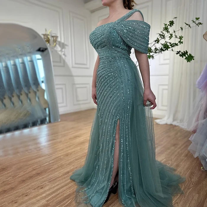 Luxury Sage Green One Shoulder Evening Dress for Wedding Party LA71651 - SERENE HILL