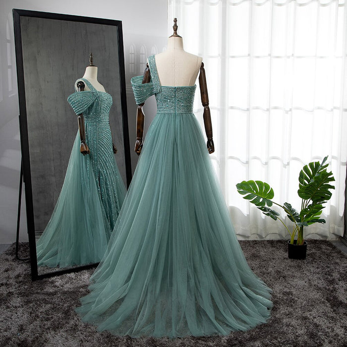 Luxury Sage Green One Shoulder Evening Dress for Wedding Party LA71651 - SERENE HILL