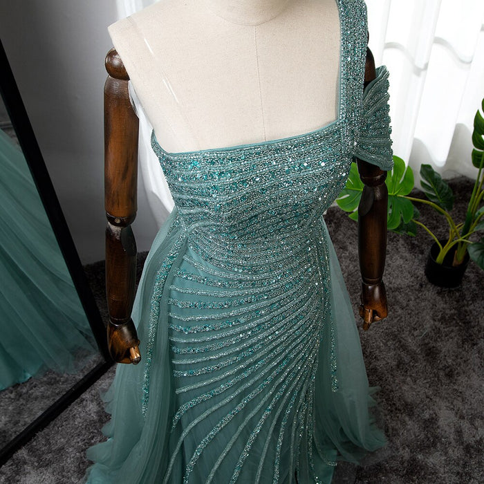Luxury Sage Green One Shoulder Evening Dress for Wedding Party LA71651 - SERENE HILL