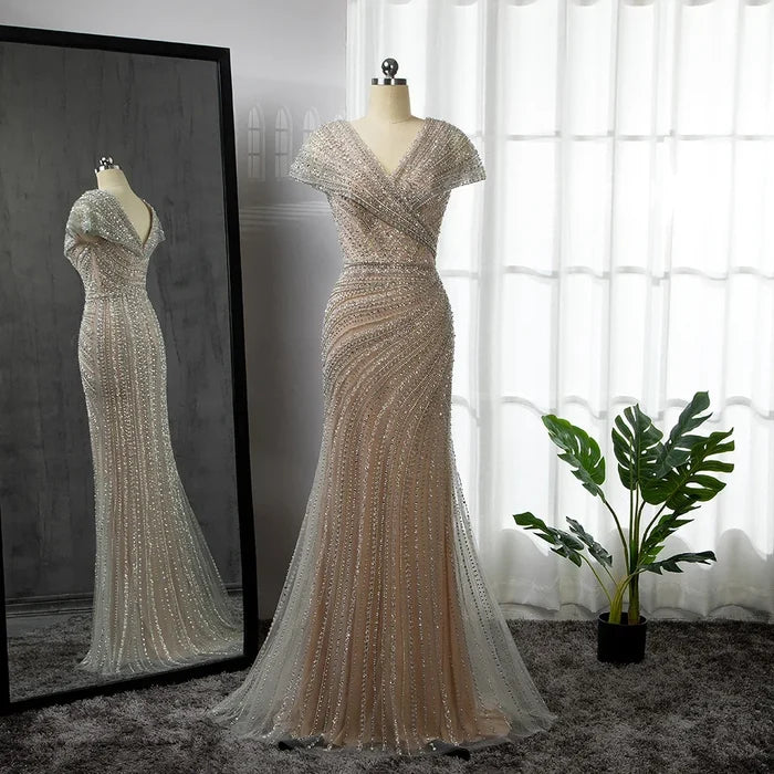 Luxury Silver Nude Mermaid Evening Dresses for Party LA71686 - SERENE HILL