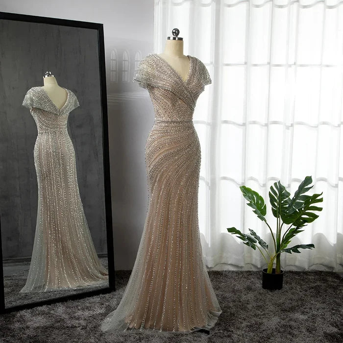 Luxury Silver Nude Mermaid Evening Dresses for Party LA71686 - SERENE HILL