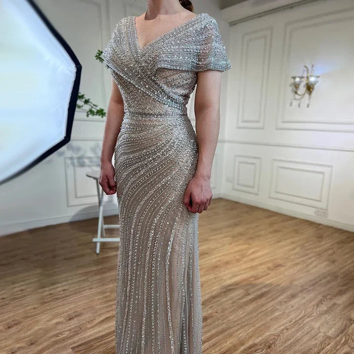 Luxury Silver Nude Mermaid Evening Dresses for Party LA71686 - SERENE HILL