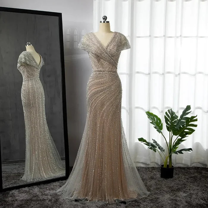 Luxury Silver Nude Mermaid Evening Dresses for Party LA71686 - SERENE HILL