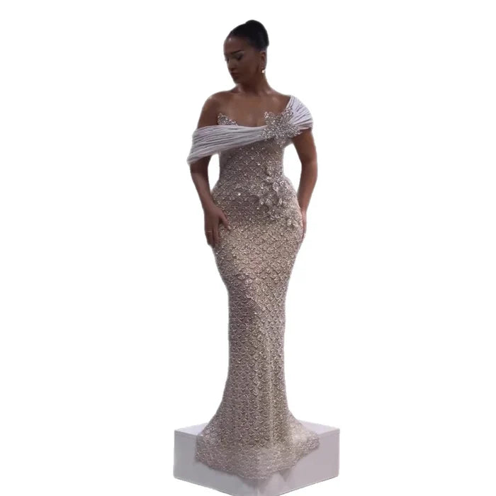 Luxury Sliver Nude Pearls Beaded Mermaid Evening Dress LA73365 2026 - SERENE HILL