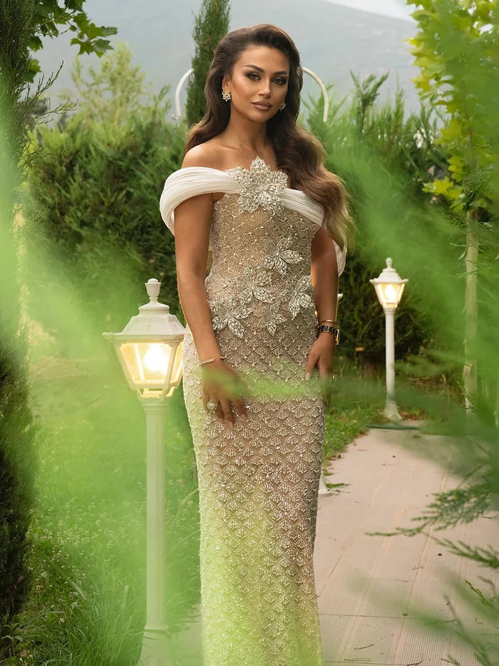 Luxury Sliver Nude Pearls Beaded Mermaid Evening Dress LA73365 2026 - SERENE HILL