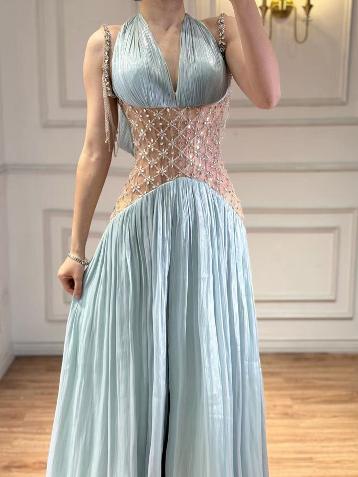 Luxury Turquoise Crystal Beaded A-Line Evening Dress LA73421 - SERENE  HILL