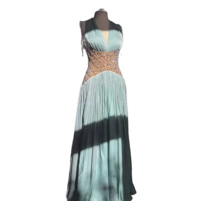 Luxury Turquoise Crystal Beaded A-Line Evening Dress LA73421 - SERENE HILL