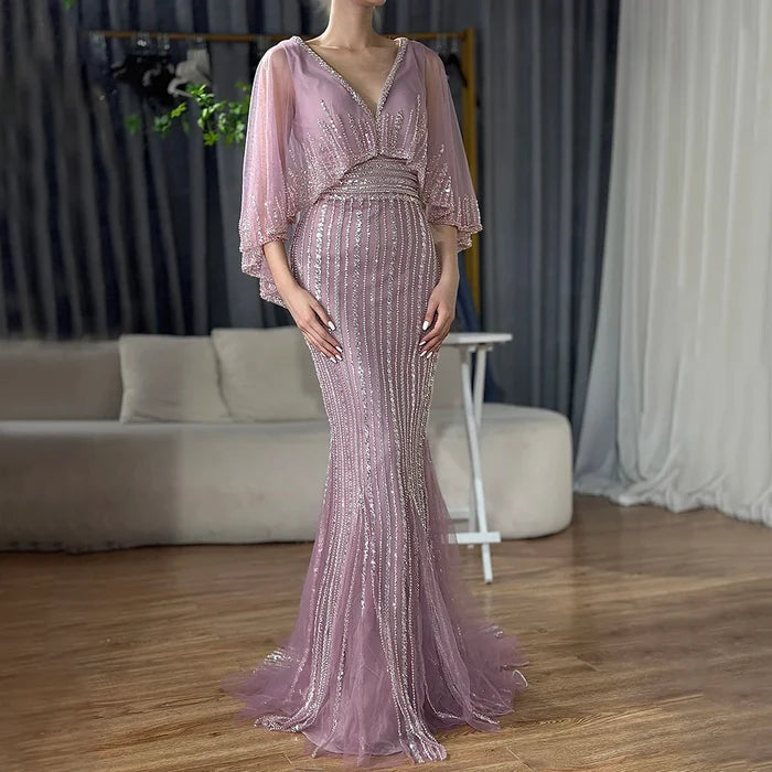 Luxury Turquoise Mermaid Evening Dress with Long Cape LA72258 - SERENE HILL