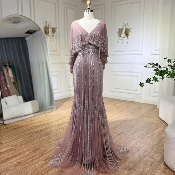 Luxury Turquoise Mermaid Evening Dress with Long Cape LA72258 - SERENE HILL