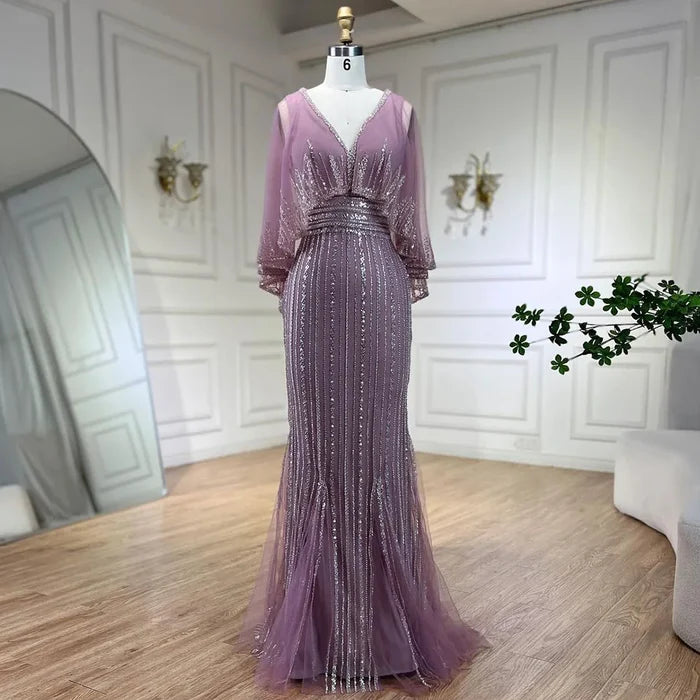 Luxury Turquoise Mermaid Evening Dress with Long Cape LA72258 - SERENE HILL