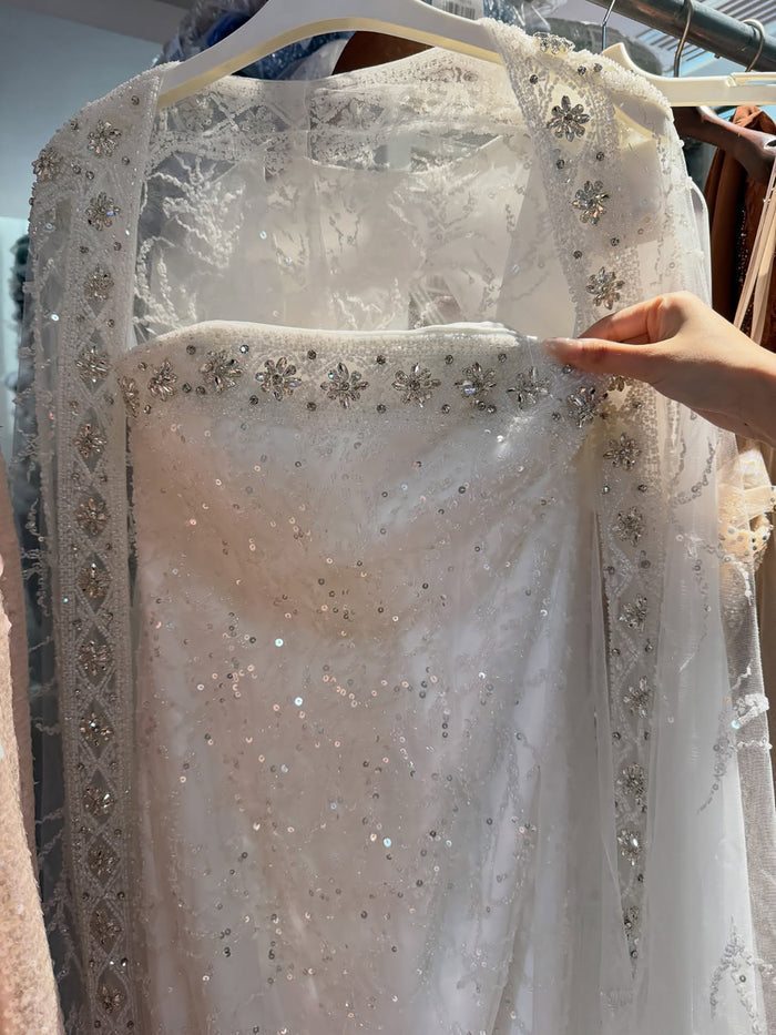 Luxury White Dubai Arabia Beading  Evening Dress With Cape LA72870 SERENE HILL