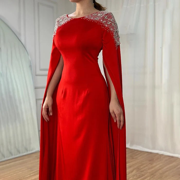 Luxury White Mermaid Evening Dress with Cape LA70934 - SERENE HILL