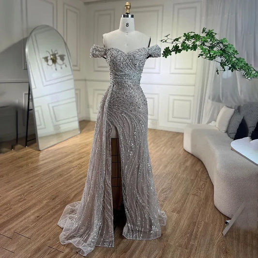 Luxury White Nude Mermaid Split Evening Dress LA72262 - SERENE HILL