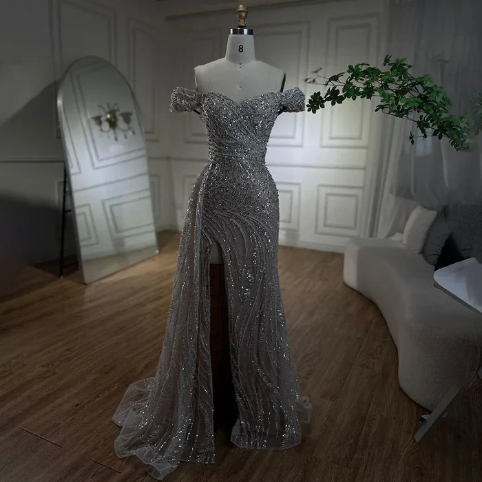 Luxury White Nude Mermaid Split Evening Dress LA72262 - SERENE HILL